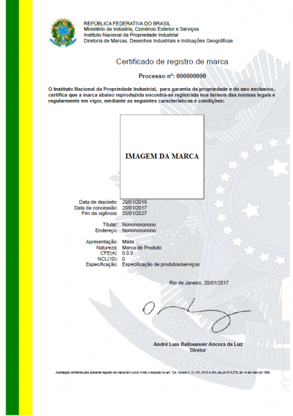certificado de registro de marca