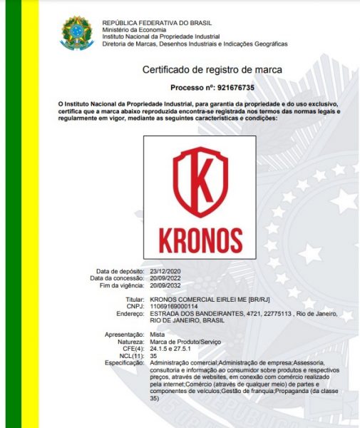 KRONOS MARCA REGISTRADA CLASSE Arena Marcas E Patentes