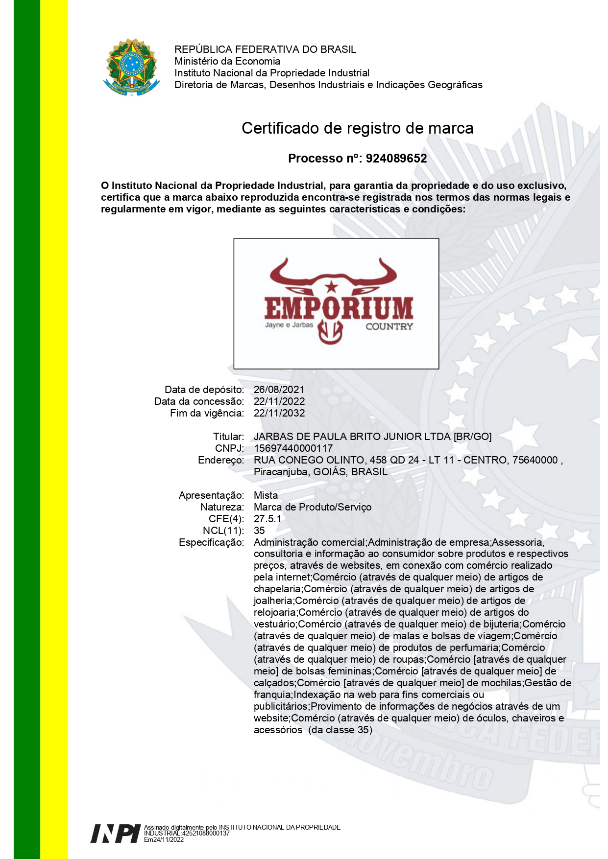 CERTIFICADO - EMPORIUM JAYNE E JARBAS COUNTRY